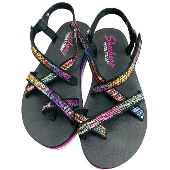 Skechers Whip It Fest Sequin Platform Yoga Foam Sandals Size 9 Flip Flop - Picture 1 of 5